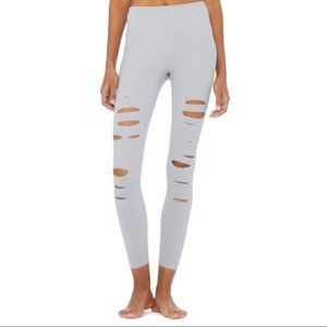 Alo Yoga Grey Ripped Warrior Skinny Leggings
